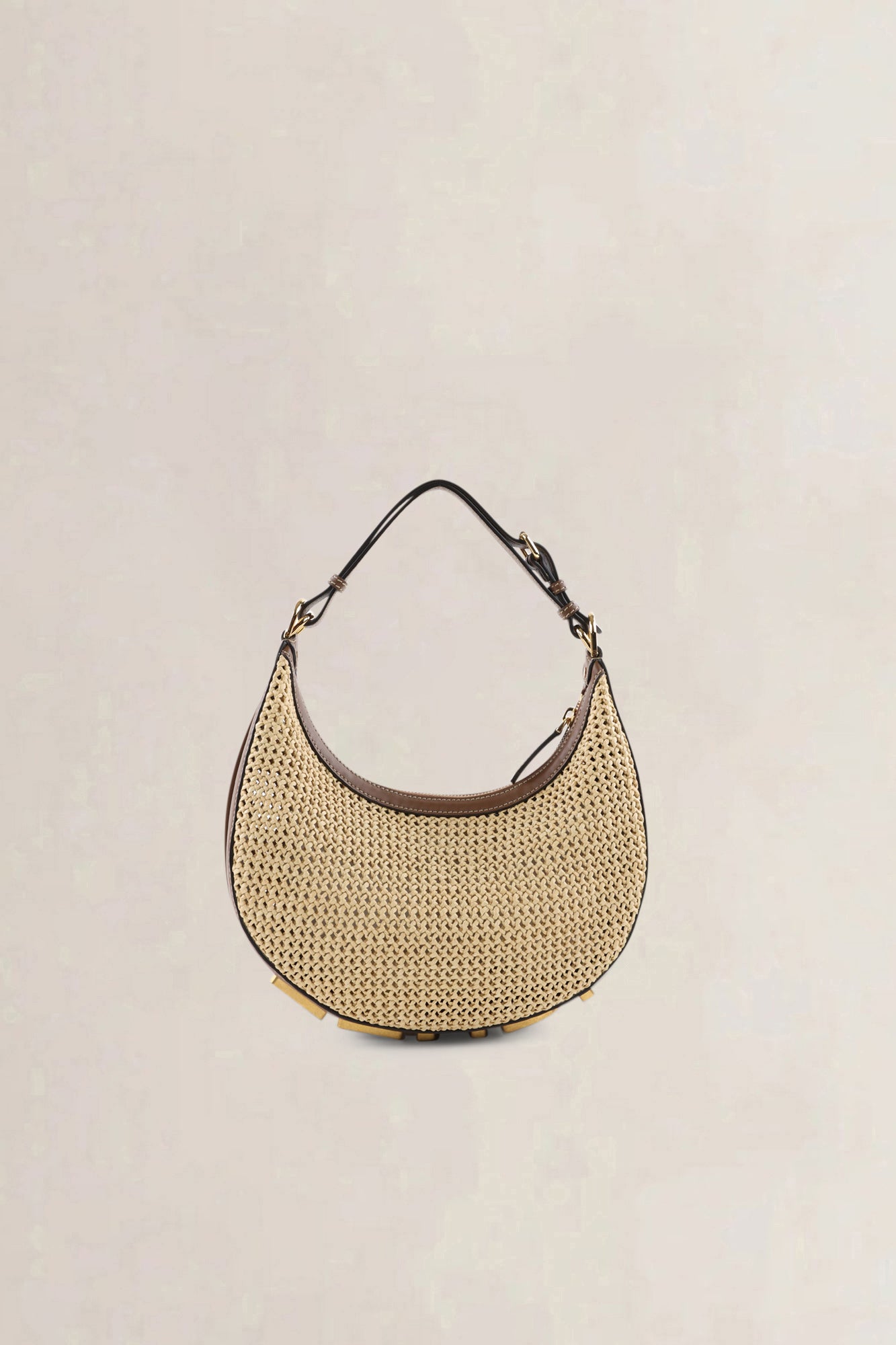 Fendi Natural & Brown Raffia Fendigraphy Small Hobo Shoulder Bag