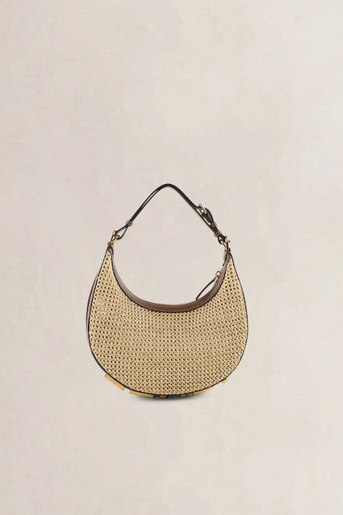 Fendi Natural & Brown Raffia Fendigraphy Small Hobo Shoulder Bag