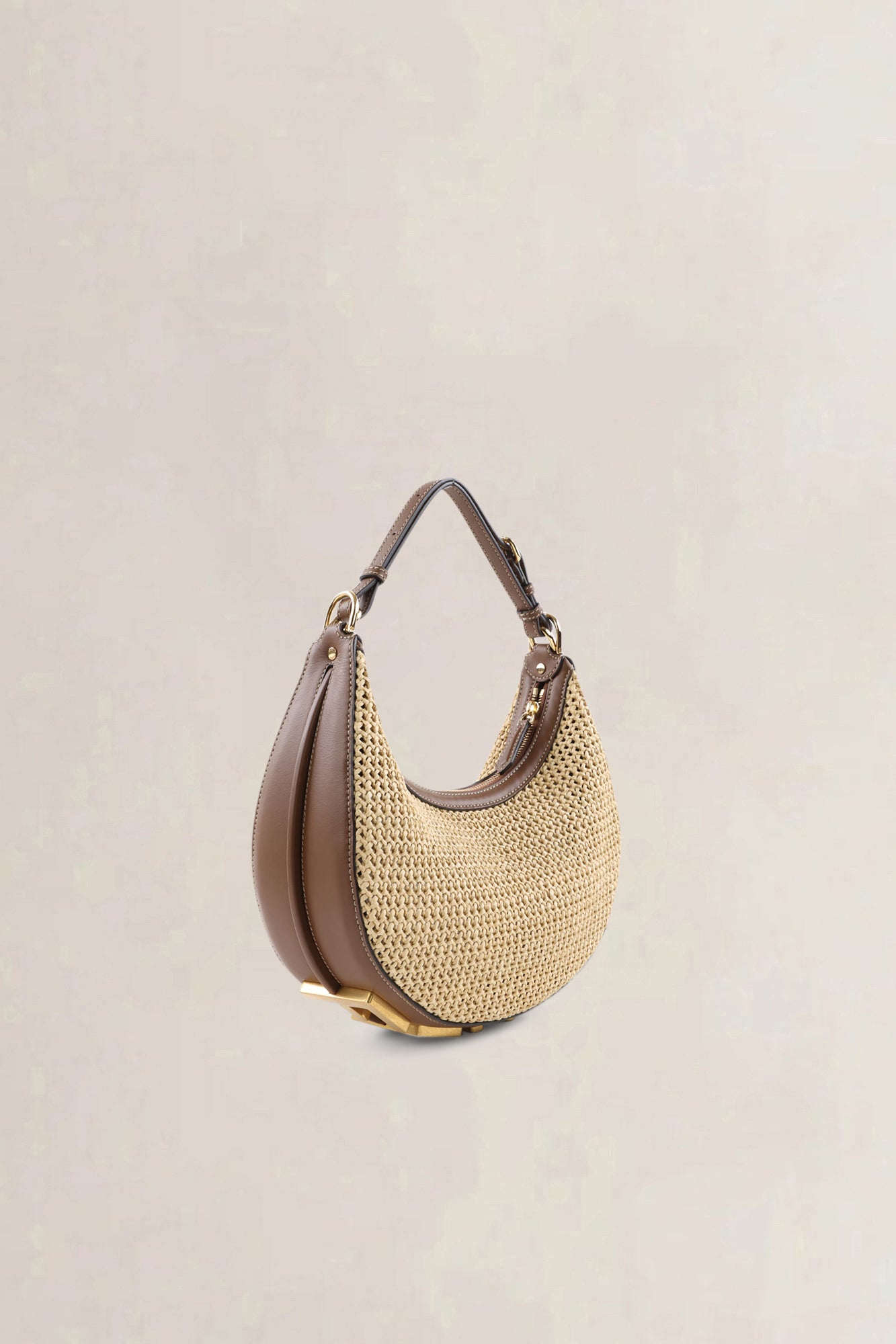 Fendi Natural & Brown Raffia Fendigraphy Small Hobo Shoulder Bag