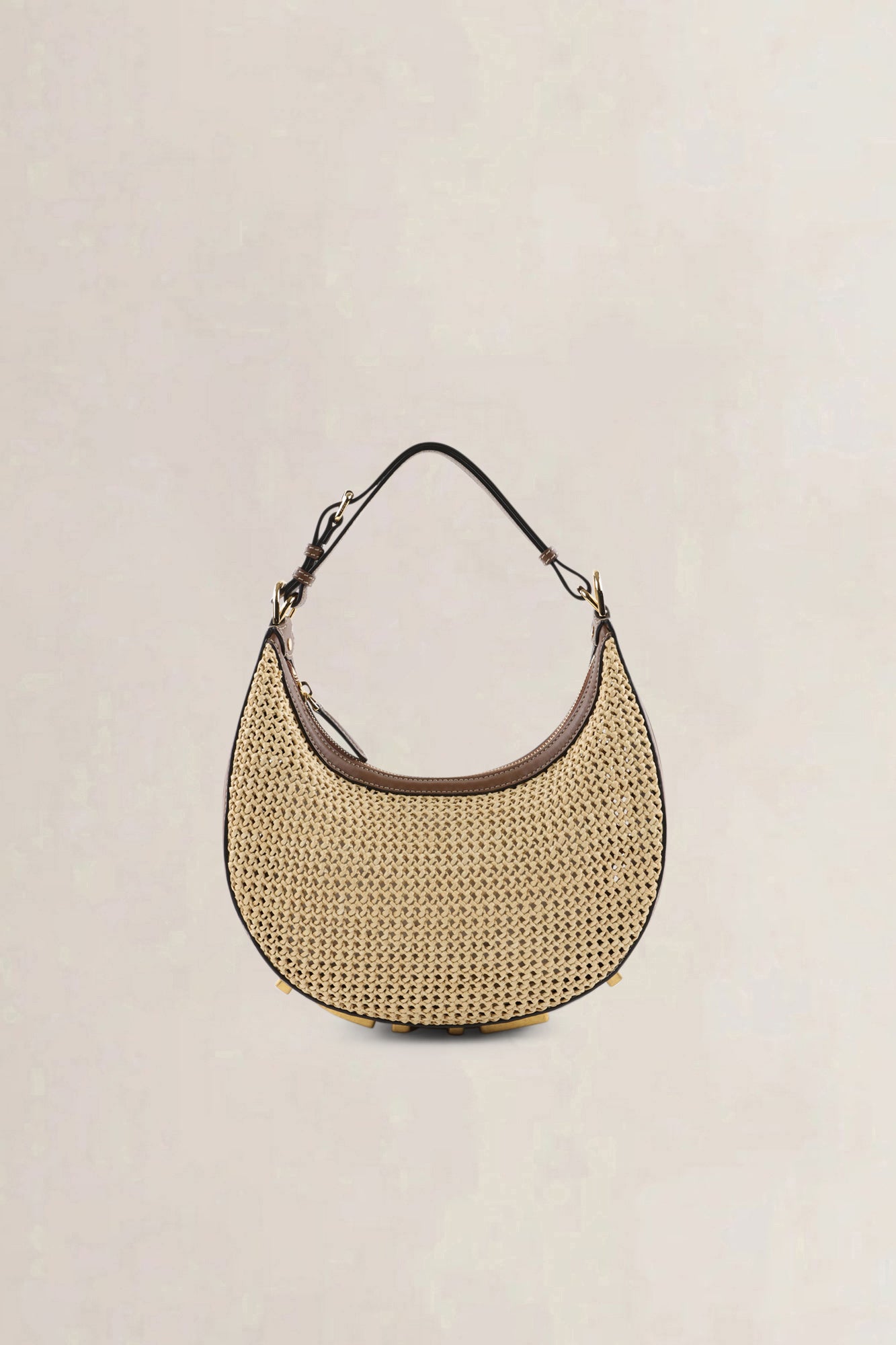 Fendi Natural & Brown Raffia Fendigraphy Small Hobo Shoulder Bag