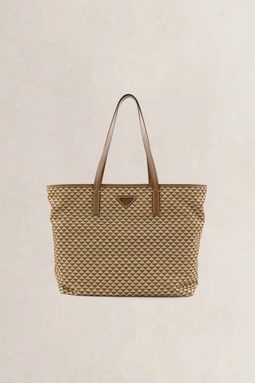 Prada Brown & Beige Triangle Jacquard Canvas Tote Bag