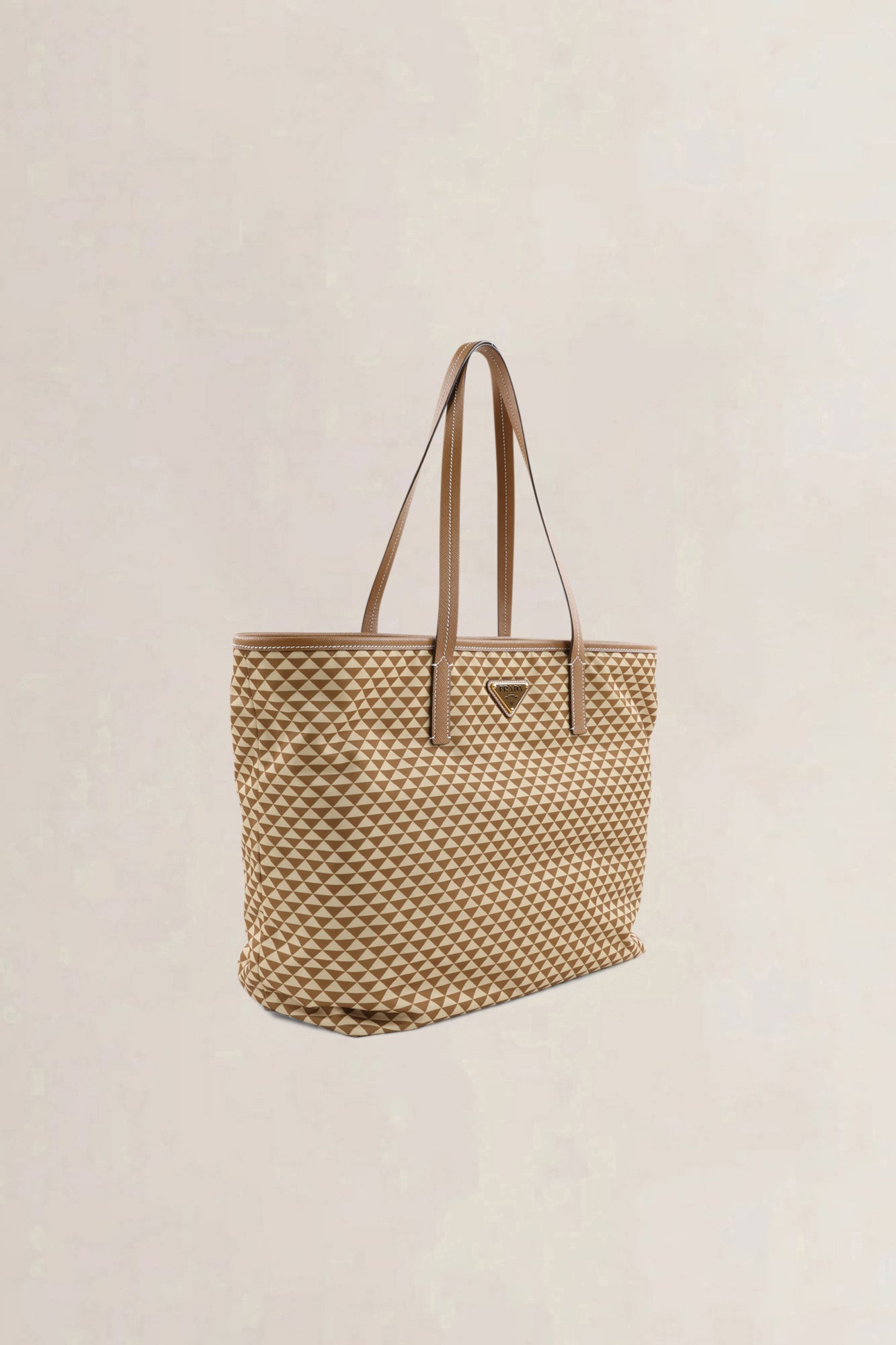 Prada Brown & Beige Triangle Jacquard Canvas Tote Bag