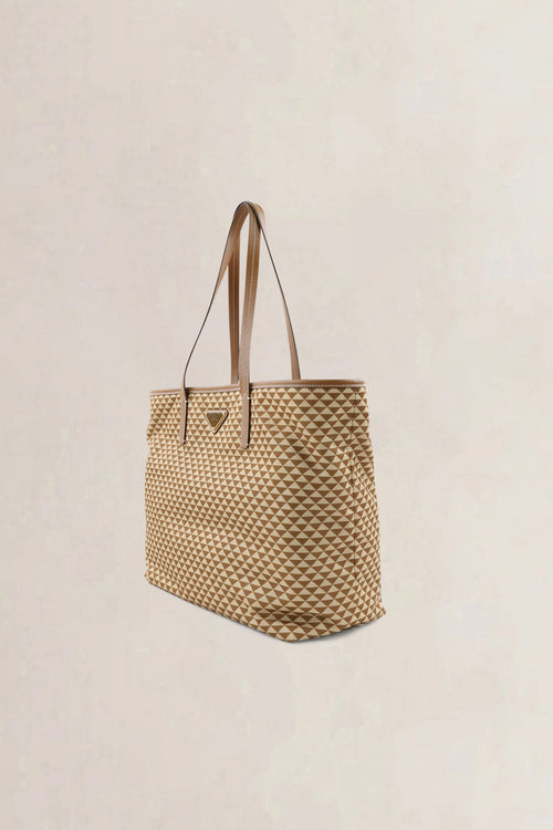 Prada Brown & Beige Triangle Jacquard Canvas Tote Bag