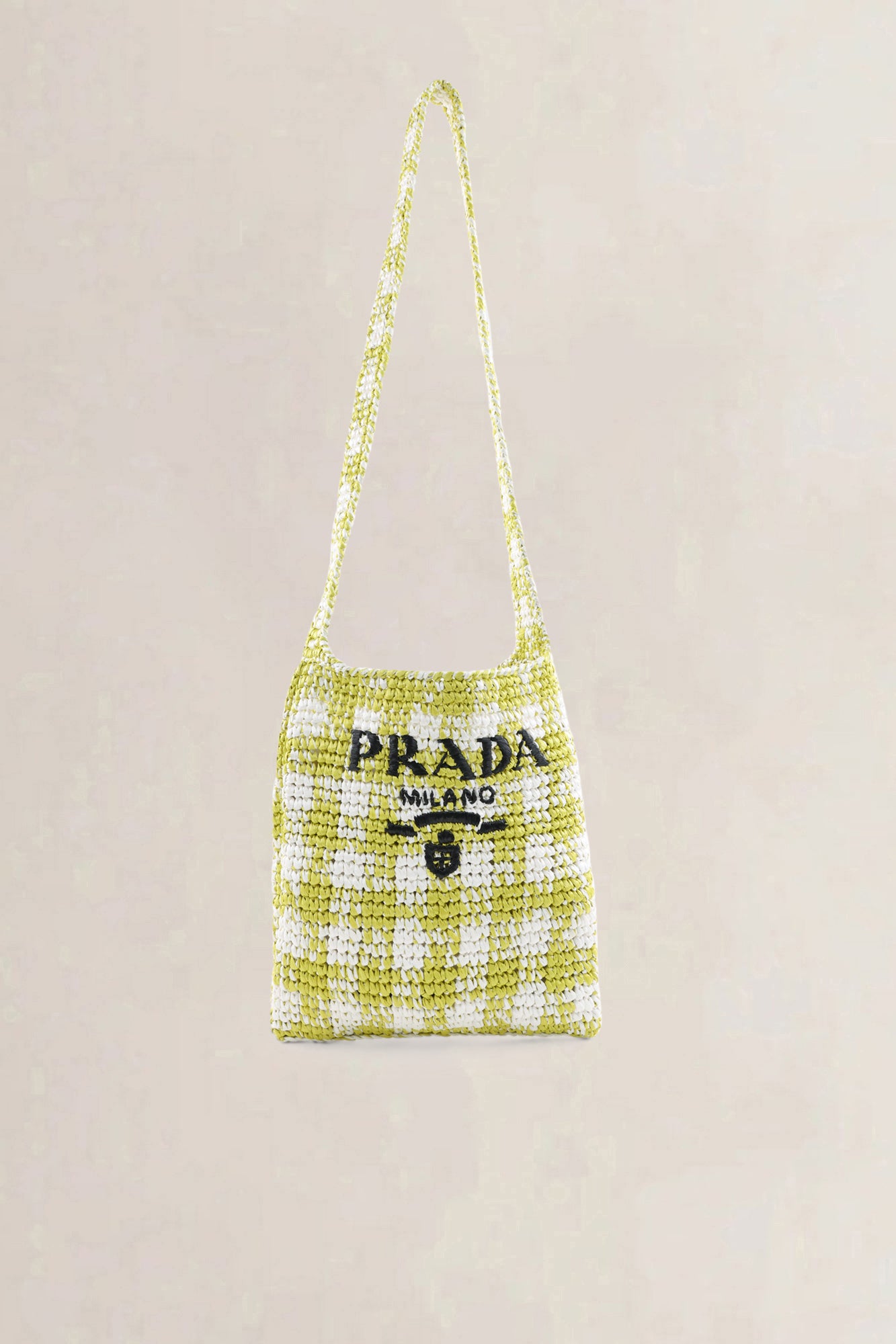 Prada Green/White Raffia Woven Logo Crossbody Bag