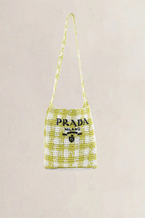 Prada Green/White Raffia Woven Logo Crossbody Bag