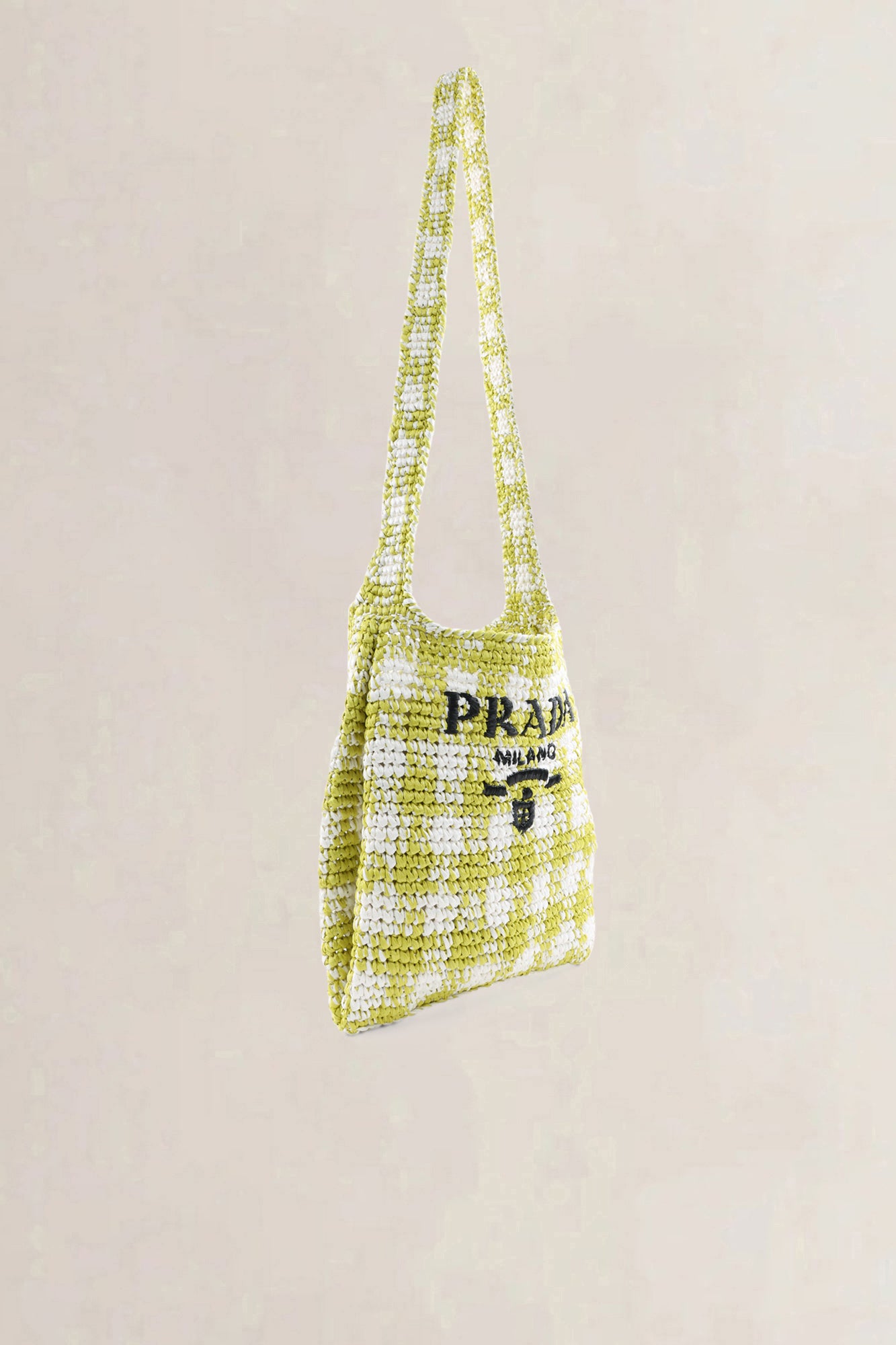 Prada Green/White Raffia Woven Logo Crossbody Bag