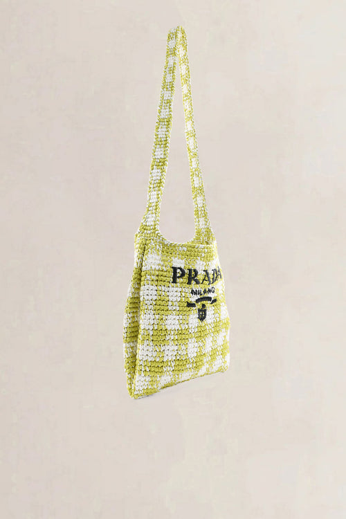 Prada Green/White Raffia Woven Logo Crossbody Bag