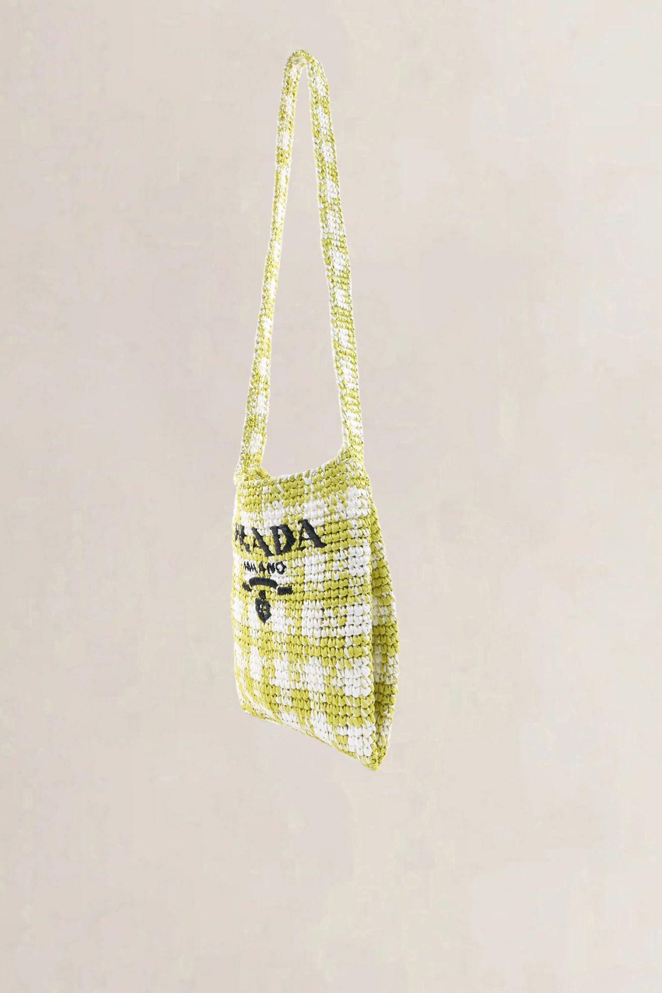 Prada Green/White Raffia Woven Logo Crossbody Bag