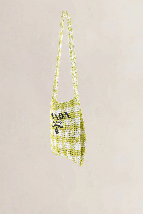 Prada Green/White Raffia Woven Logo Crossbody Bag