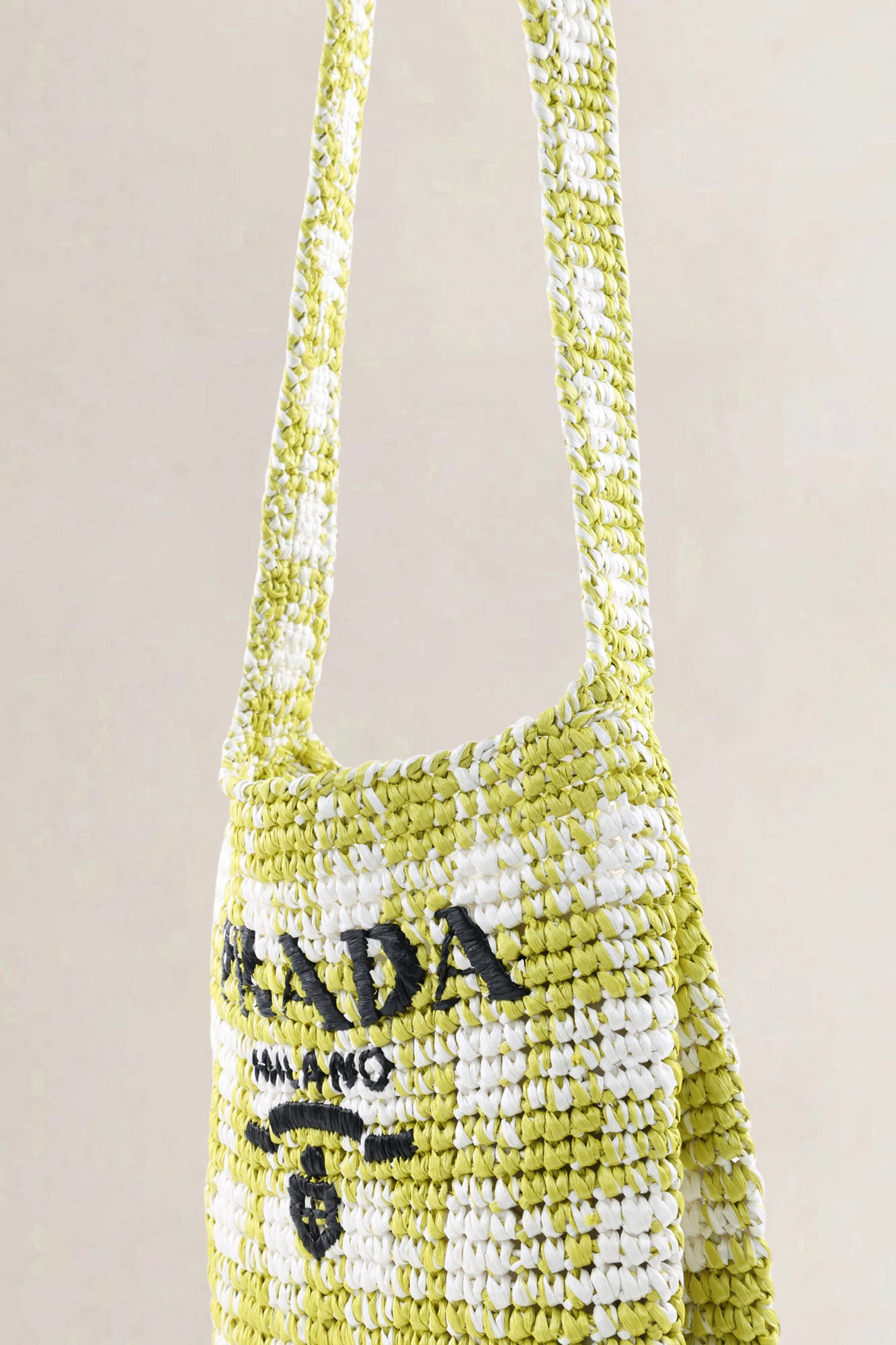 Prada Green/White Raffia Woven Logo Crossbody Bag