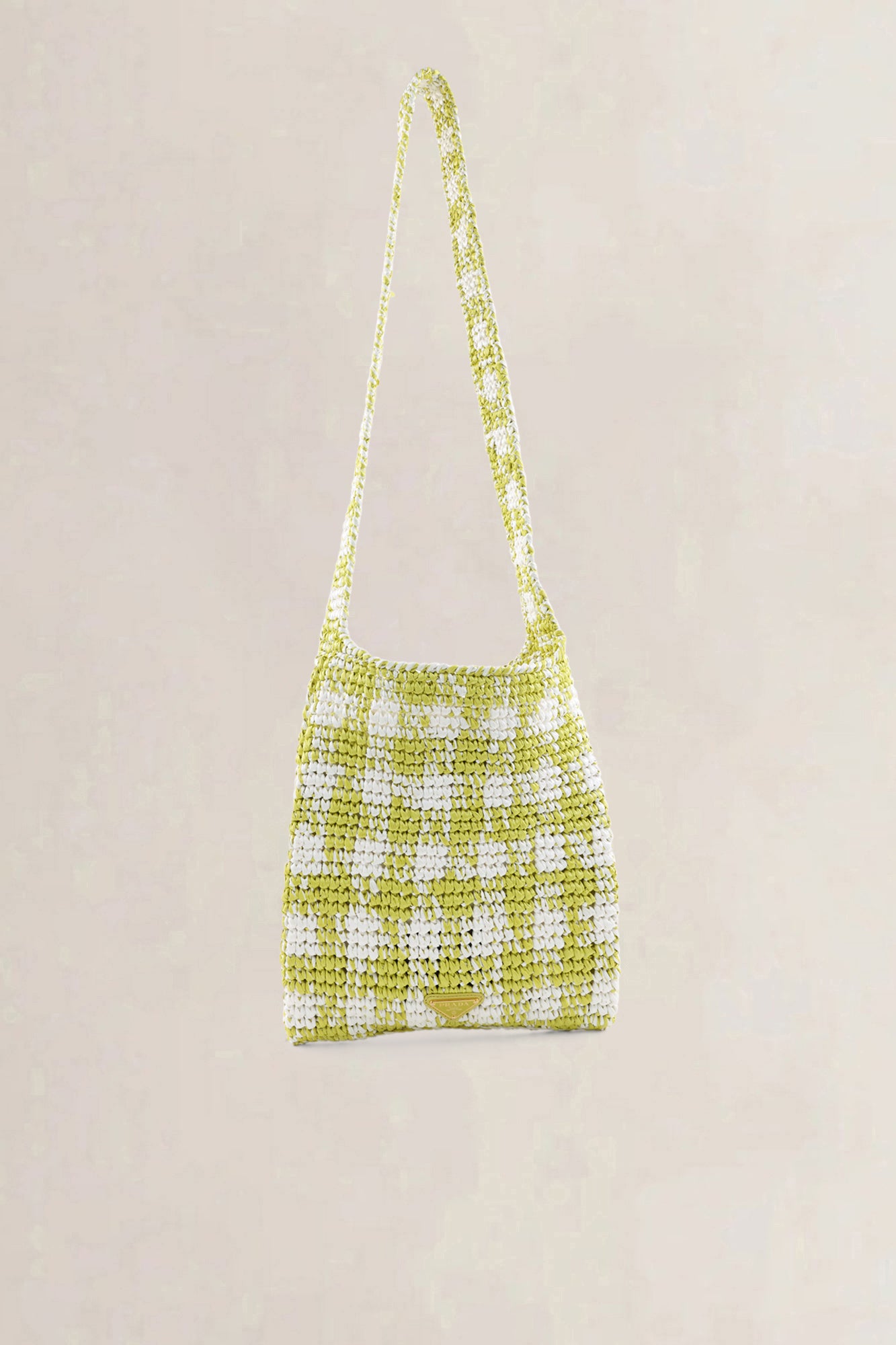 Prada Green/White Raffia Woven Logo Crossbody Bag
