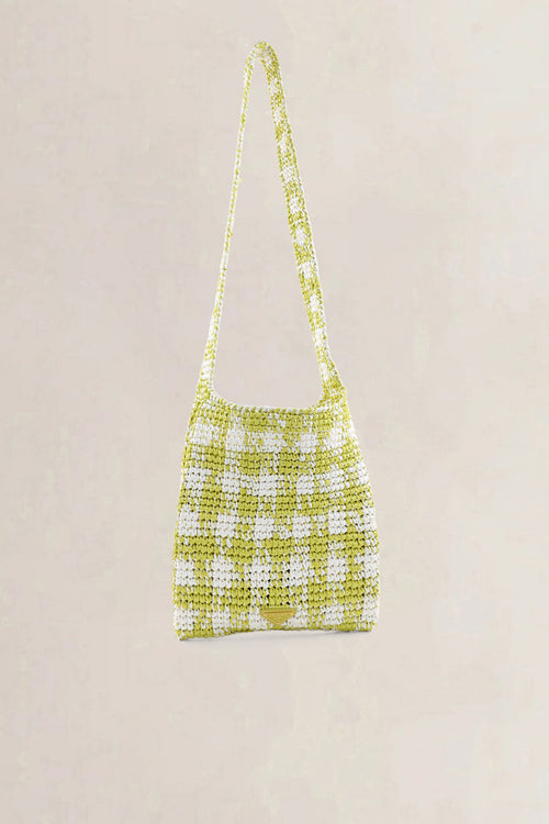 Prada Green/White Raffia Woven Logo Crossbody Bag