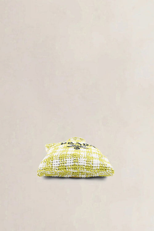 Prada Green/White Raffia Woven Logo Crossbody Bag