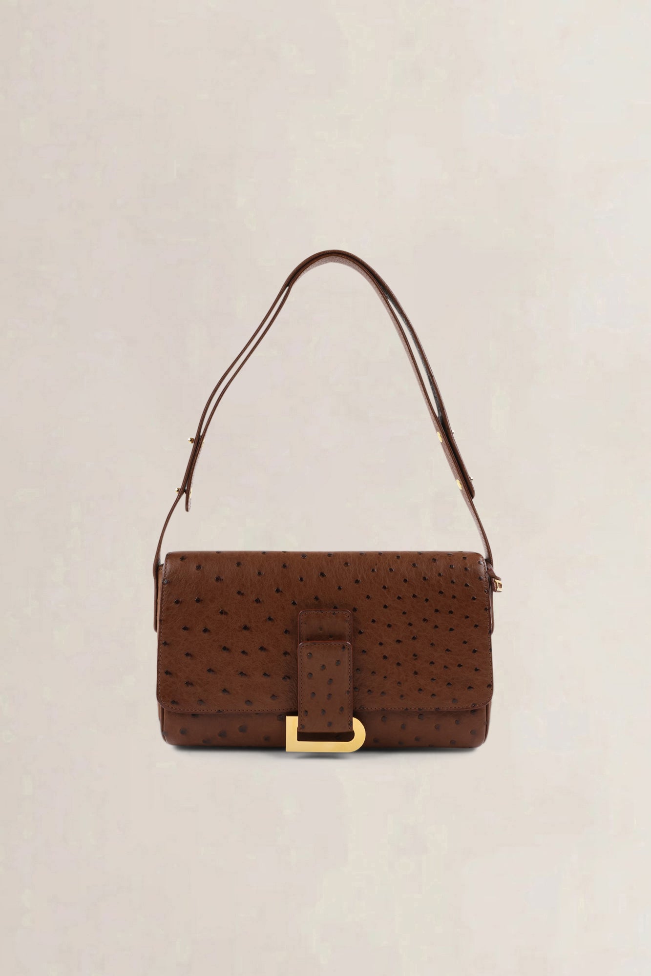 Delvaux Brown Ostrich Leather Passrelle Crossbody Bag