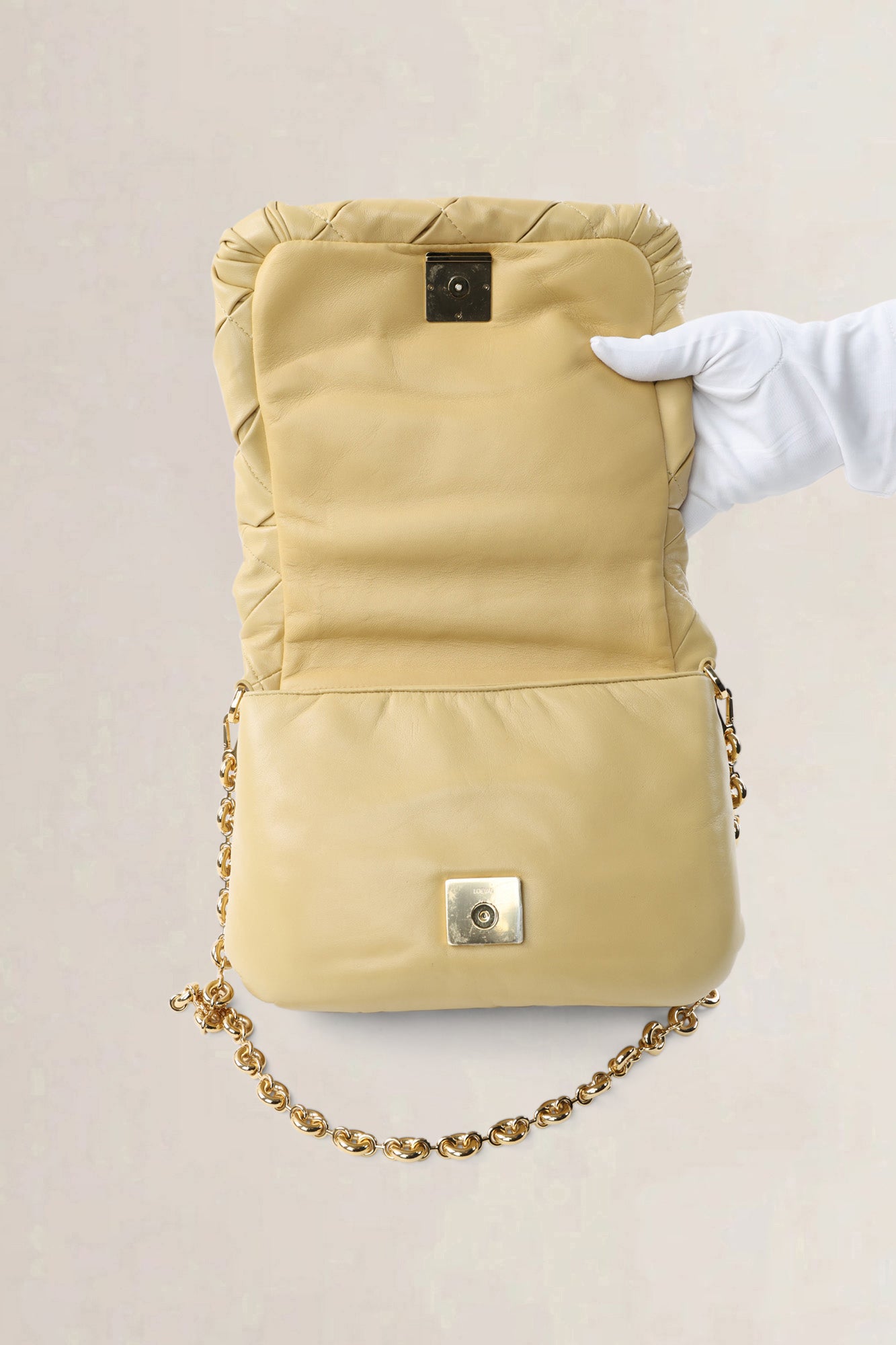 Loewe Beige Leather Pleated Goya Puffer Shoulder Bag