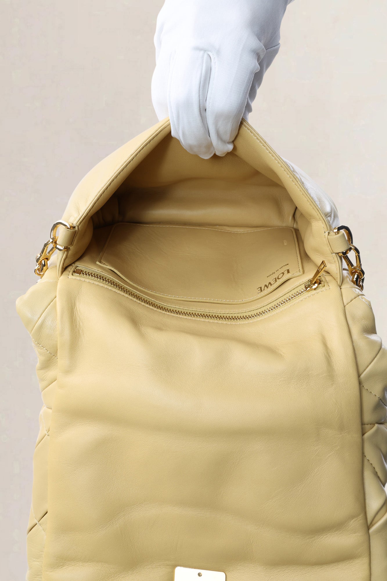 Loewe Beige Leather Pleated Goya Puffer Shoulder Bag