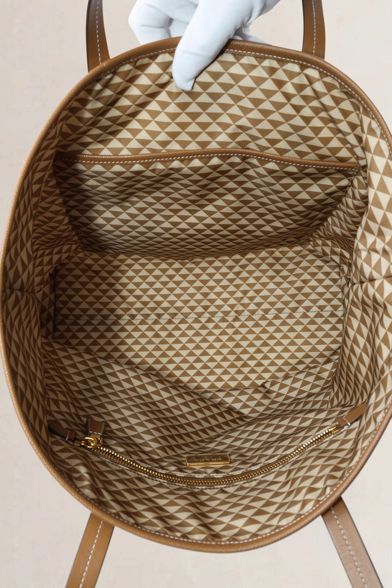 Prada Brown & Beige Triangle Jacquard Canvas Tote Bag
