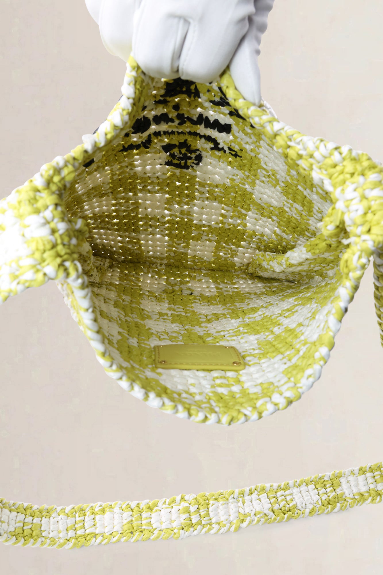 Prada Green/White Raffia Woven Logo Crossbody Bag