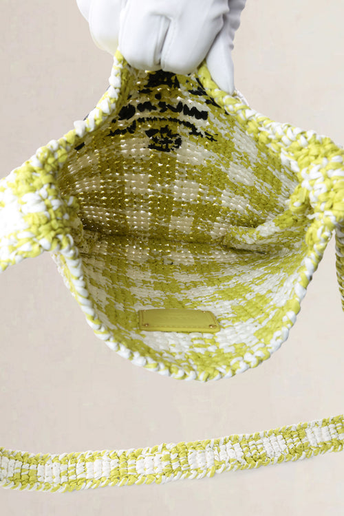 Prada Green/White Raffia Woven Logo Crossbody Bag