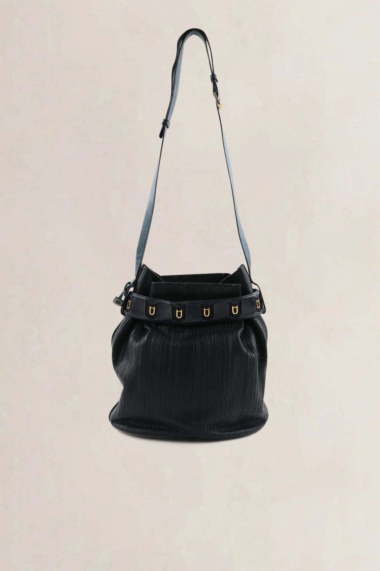 Delvaux Calicot Blue Toile De Cuir Crossbody Bag