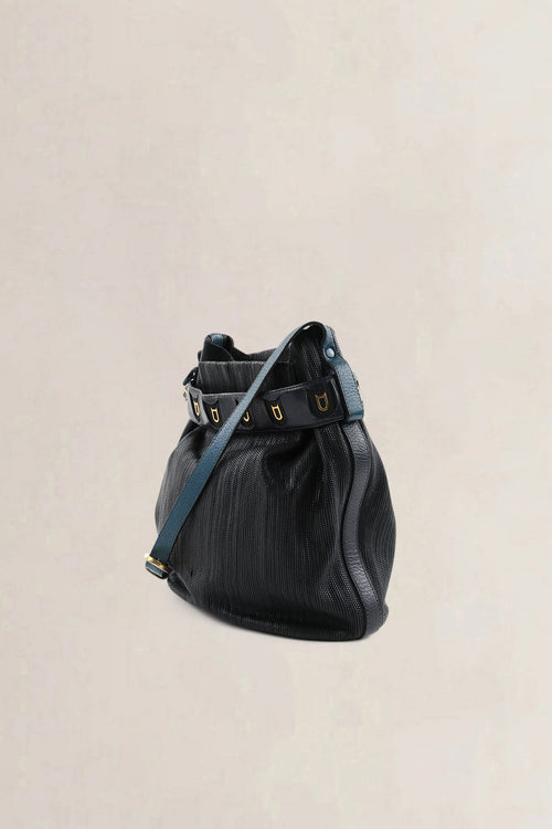 Delvaux Calicot Blue Toile De Cuir Crossbody Bag