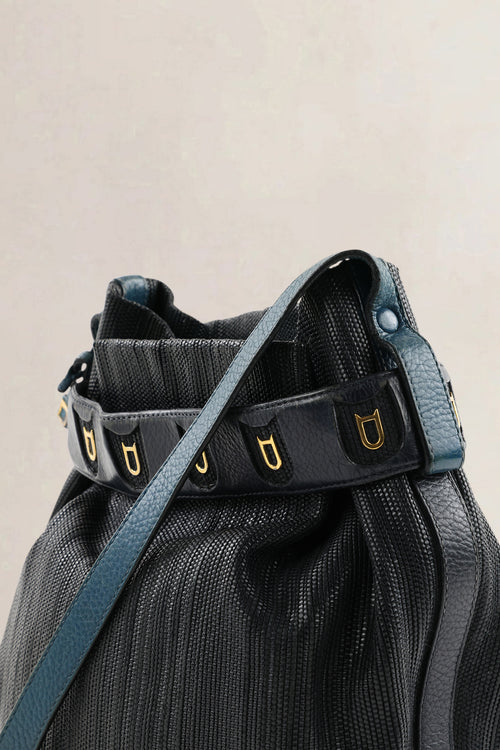 Delvaux Calicot Blue Toile De Cuir Crossbody Bag