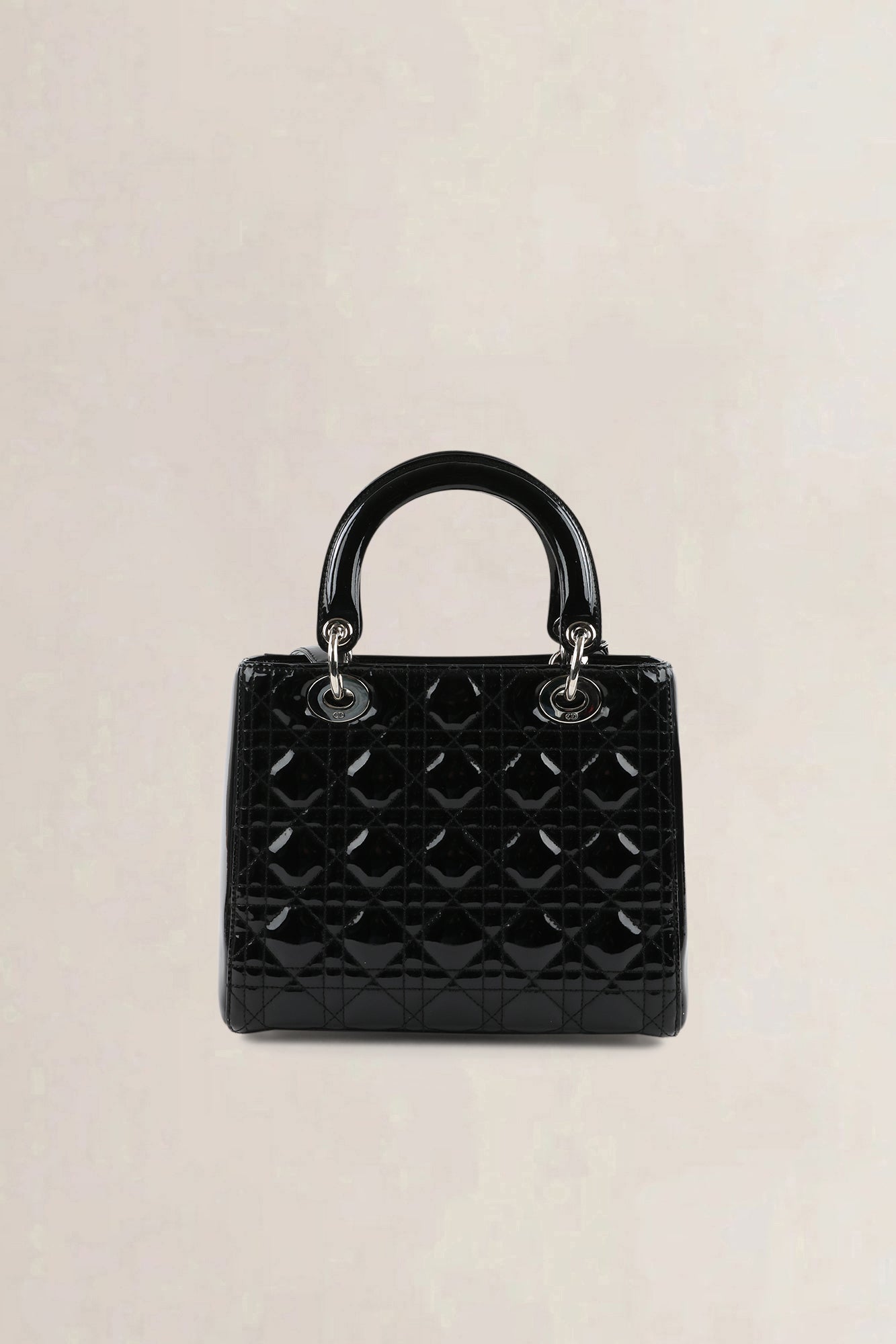 Christian Dior Black Patent Leather Lady Dior Medium Shoulder Bag