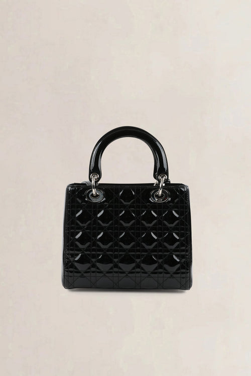 Christian Dior Black Patent Leather Lady Dior Medium Shoulder Bag