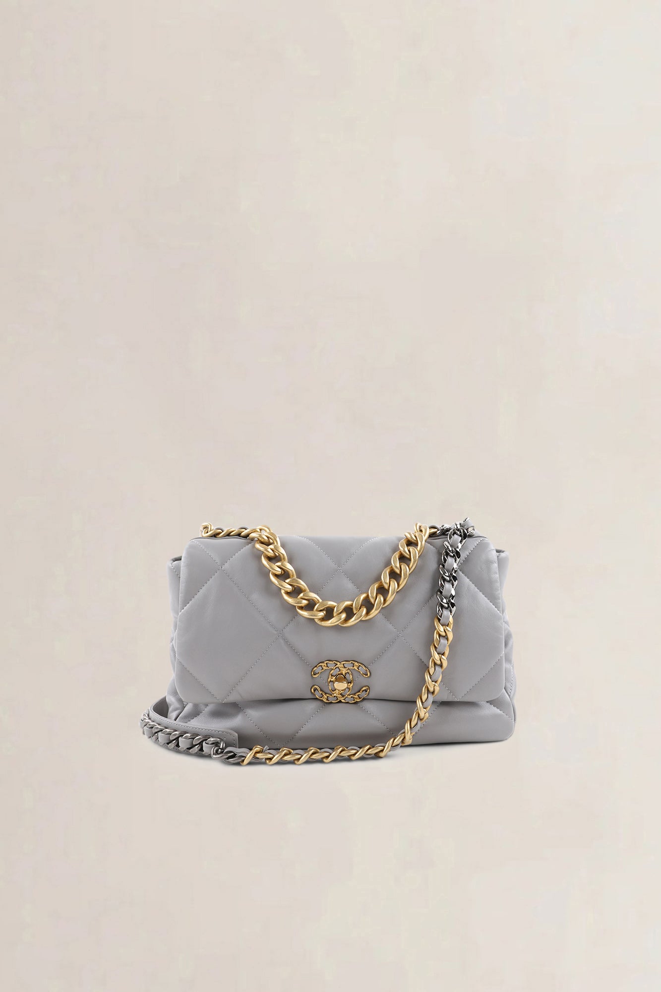 Chanel 19 Light Grey Large Quilted Lambskin Crossbody Bag