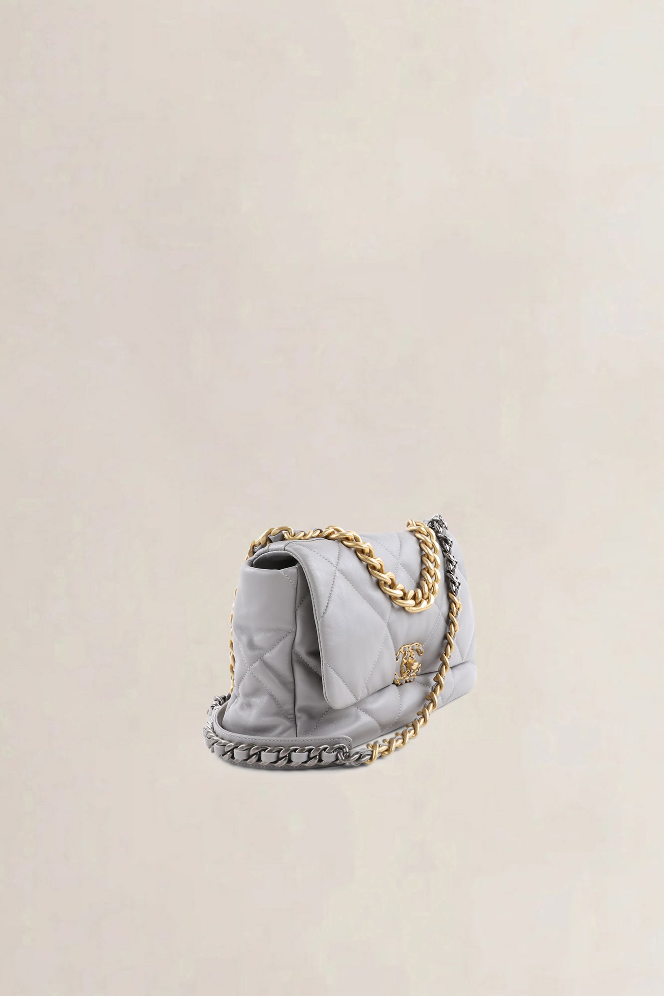 Chanel 19 Light Grey Large Quilted Lambskin Crossbody Bag
