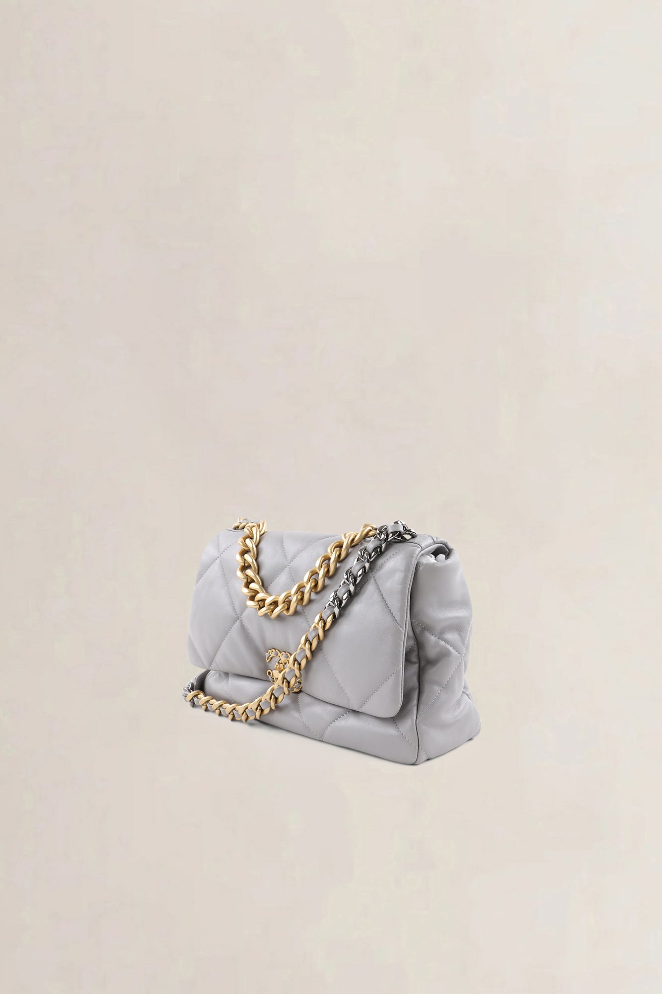 Chanel 19 Light Grey Large Quilted Lambskin Crossbody Bag