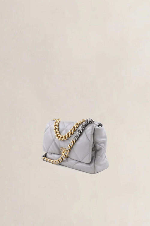 Chanel 19 Light Grey Large Quilted Lambskin Crossbody Bag