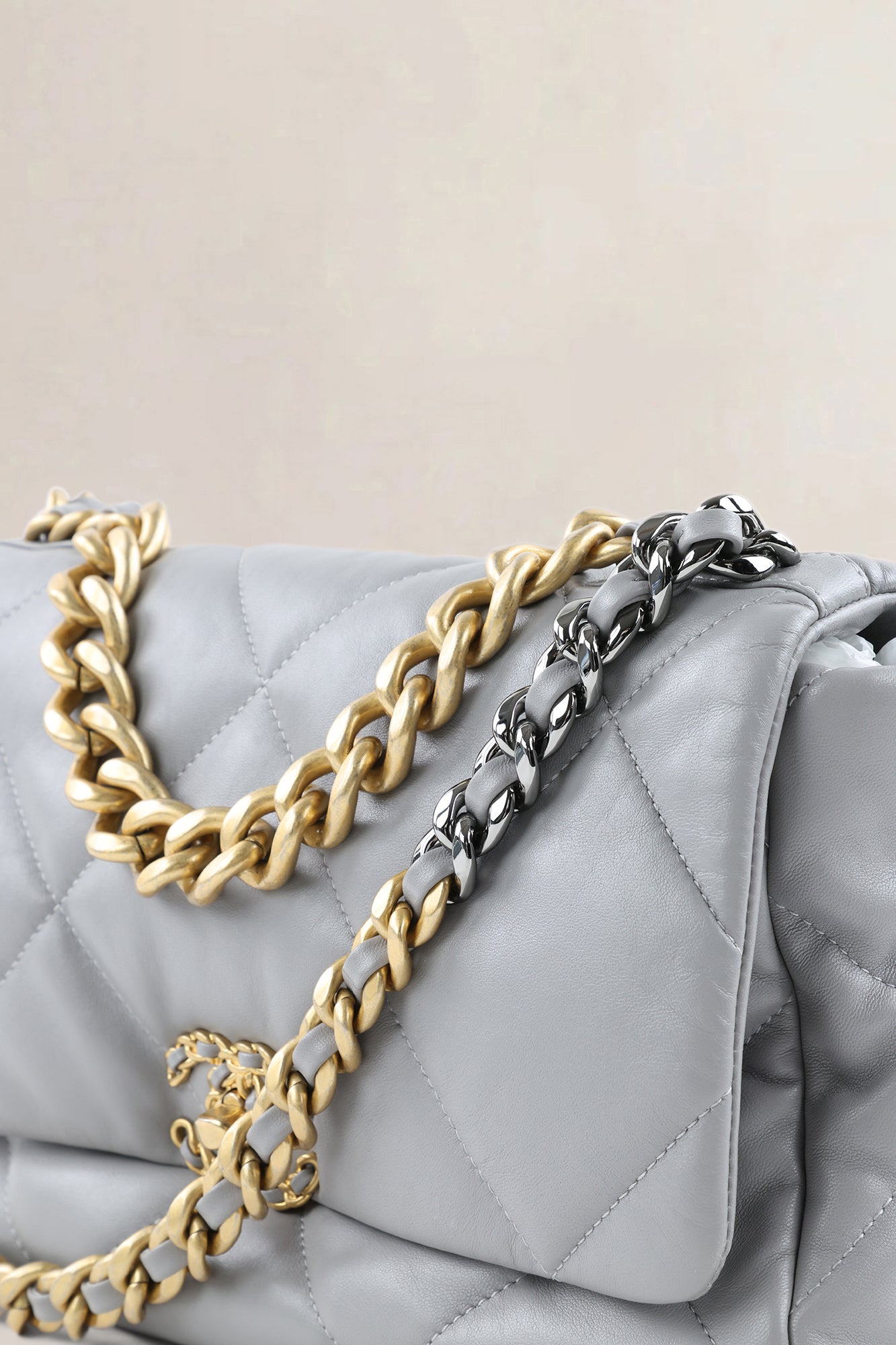 Chanel 19 Light Grey Large Quilted Lambskin Crossbody Bag