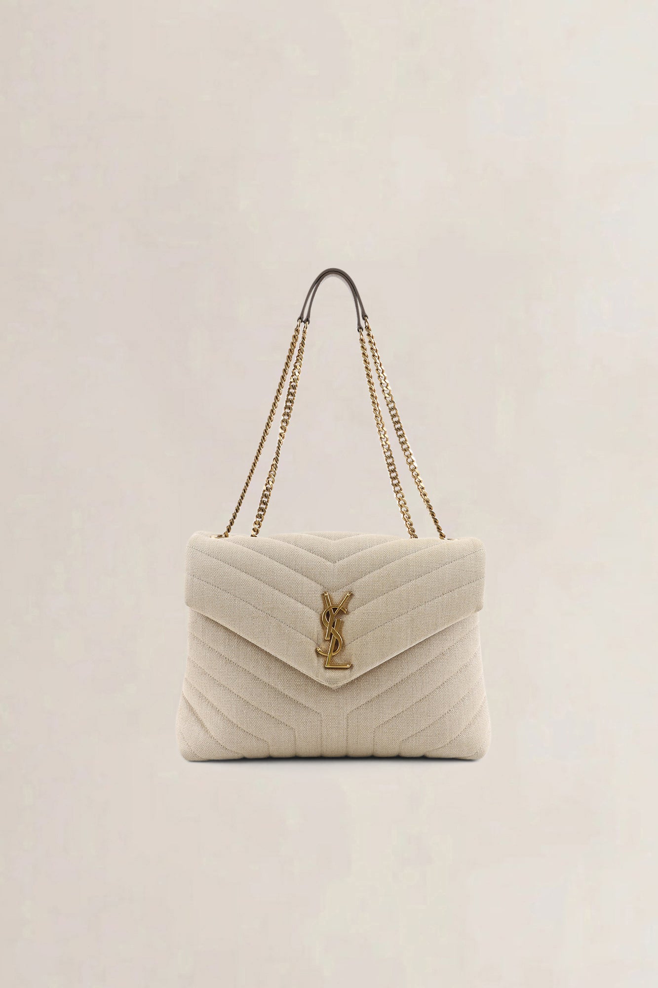 YSL Beige Cotton Loulou Medium Crossbody Bag