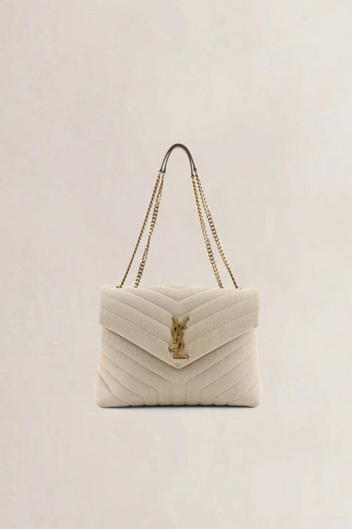 YSL Beige Cotton Loulou Medium Crossbody Bag