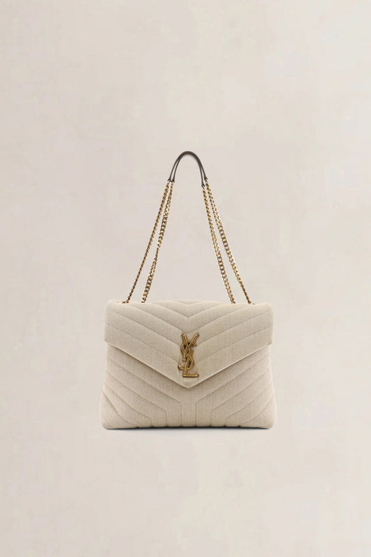 YSL Beige Cotton Loulou Medium Crossbody Bag