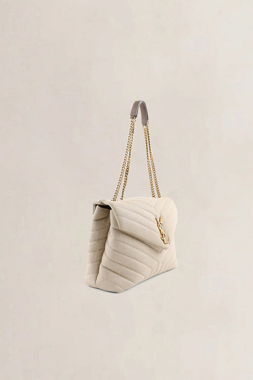YSL Beige Cotton Loulou Medium Crossbody Bag