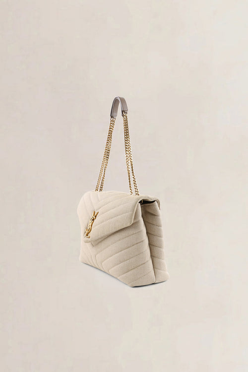 YSL Beige Cotton Loulou Medium Crossbody Bag