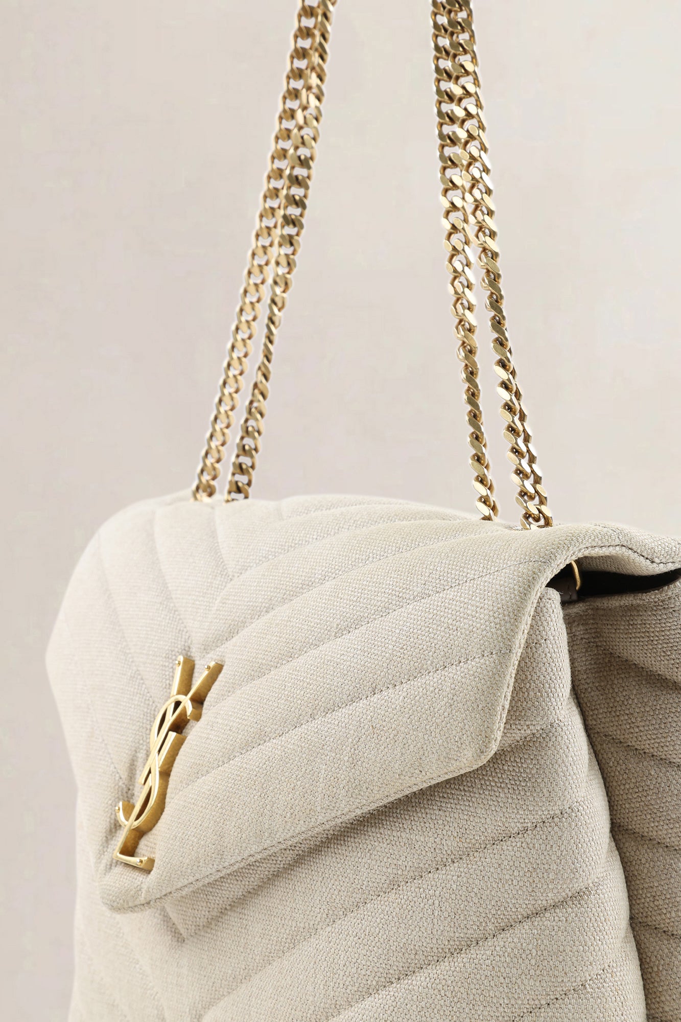 YSL Beige Cotton Loulou Medium Crossbody Bag