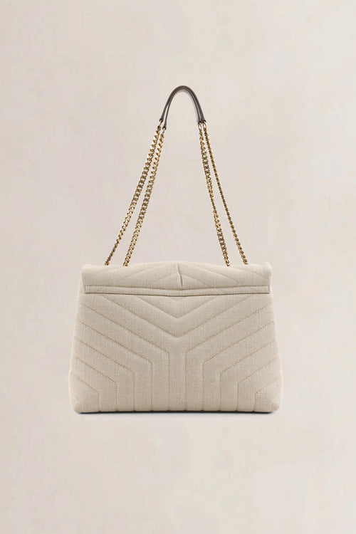 YSL Beige Cotton Loulou Medium Crossbody Bag