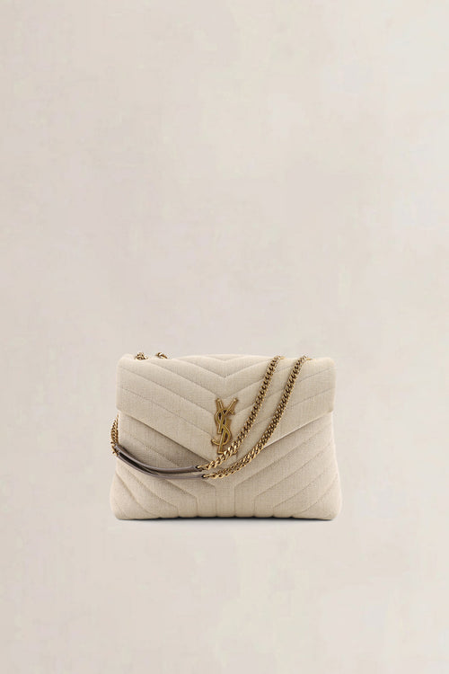 YSL Beige Cotton Loulou Medium Crossbody Bag