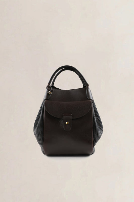 Delvaux Brown Leather/ Toile De Cuir Belon Shoulder Bag