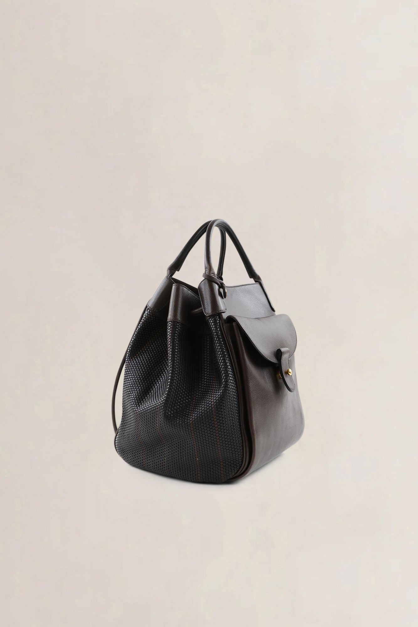 Delvaux Brown Leather/ Toile De Cuir Belon Shoulder Bag