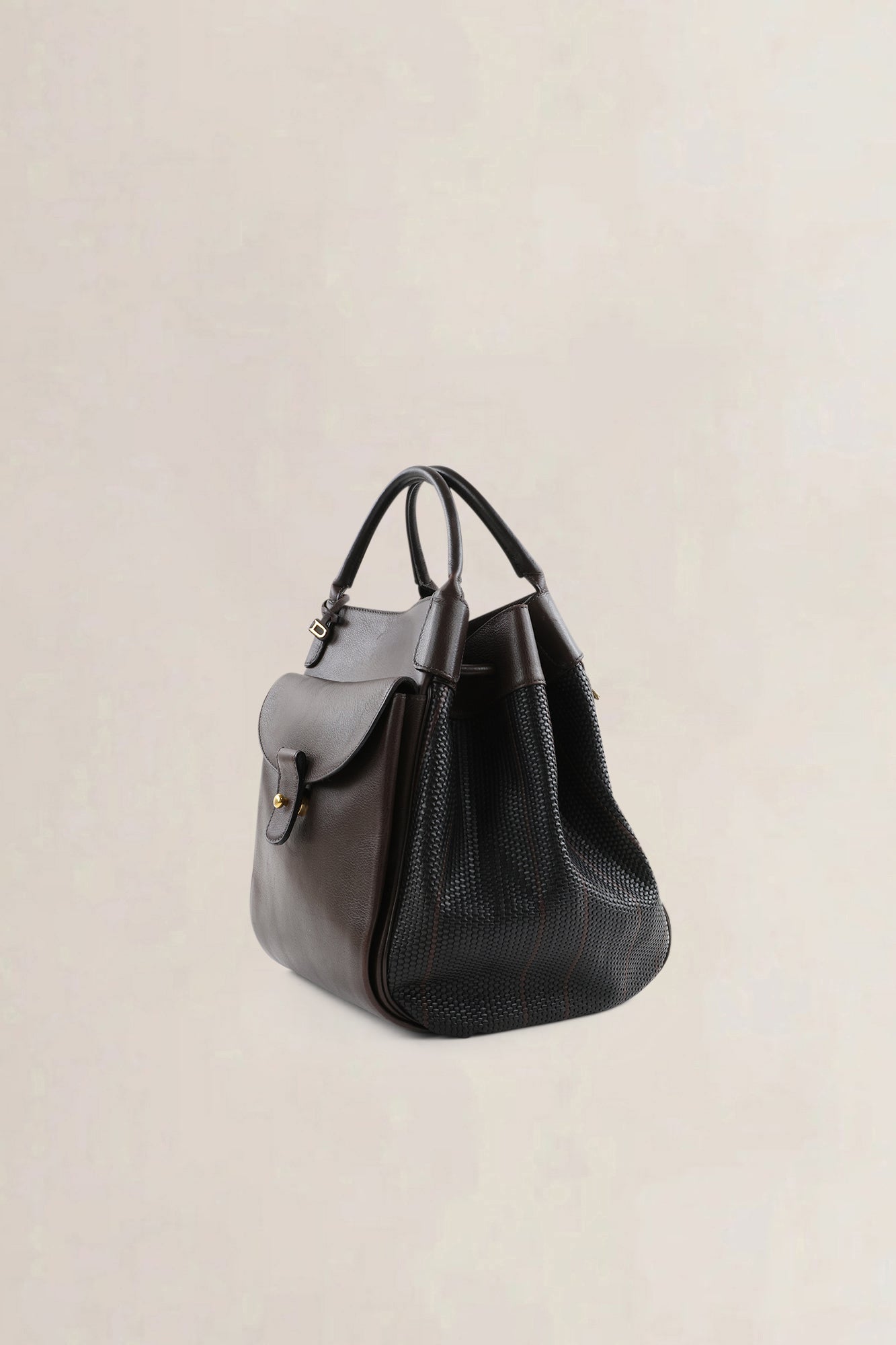 Delvaux Brown Leather/ Toile De Cuir Belon Shoulder Bag