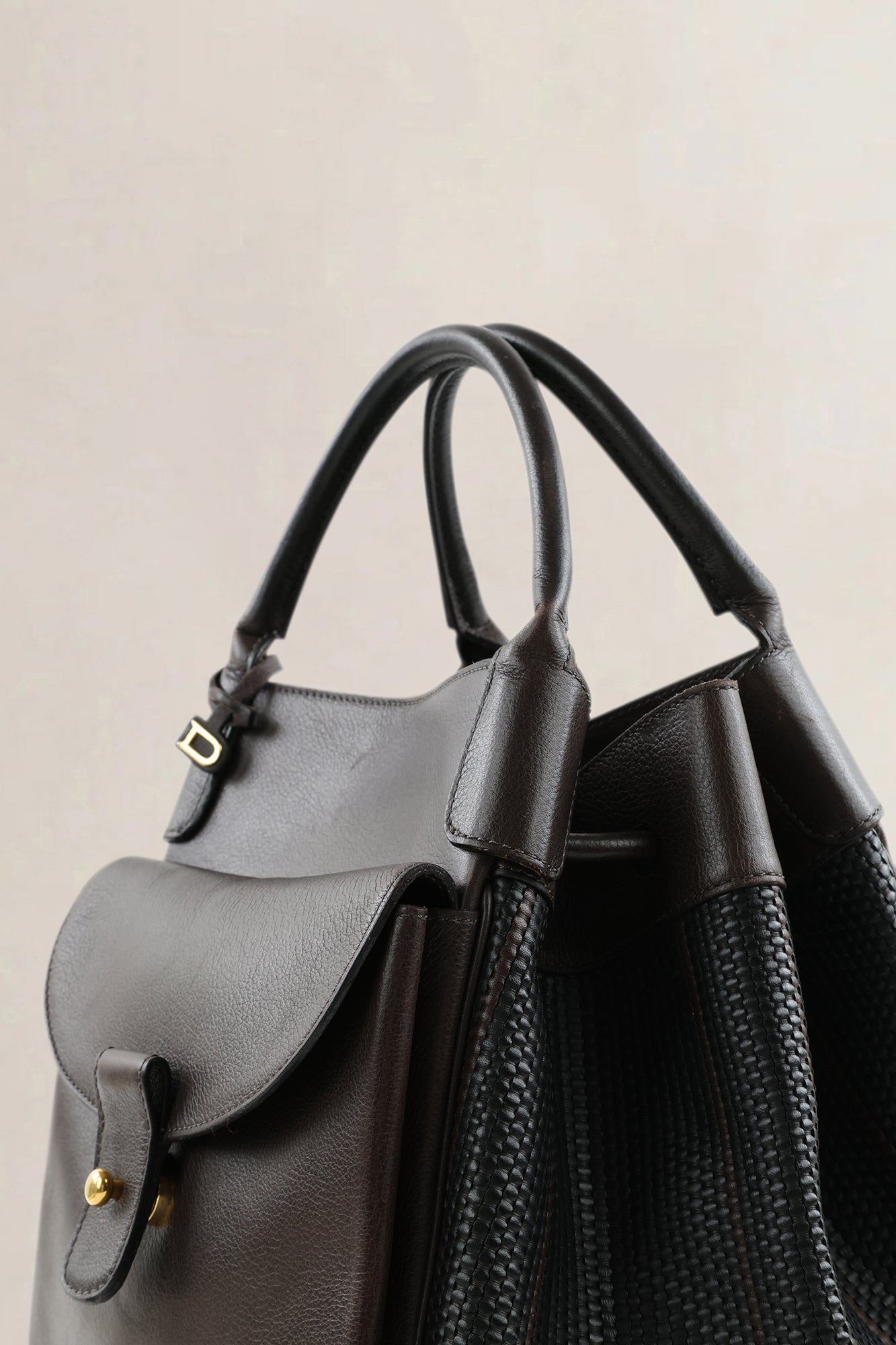 Delvaux Brown Leather/ Toile De Cuir Belon Shoulder Bag