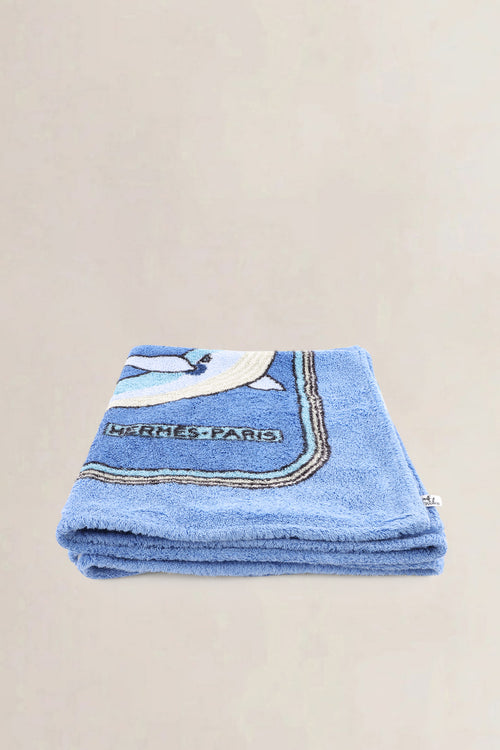 Hermès Blue "Baleines" Terry Cotton Beach Towel