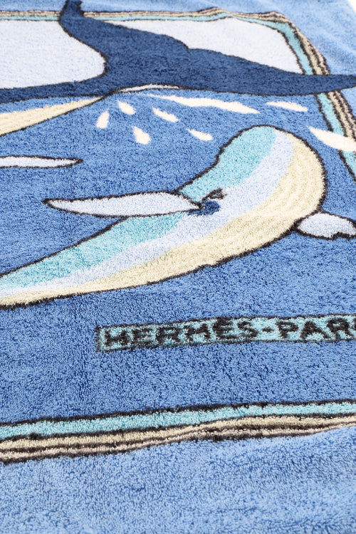 Hermès Blue "Baleines" Terry Cotton Beach Towel
