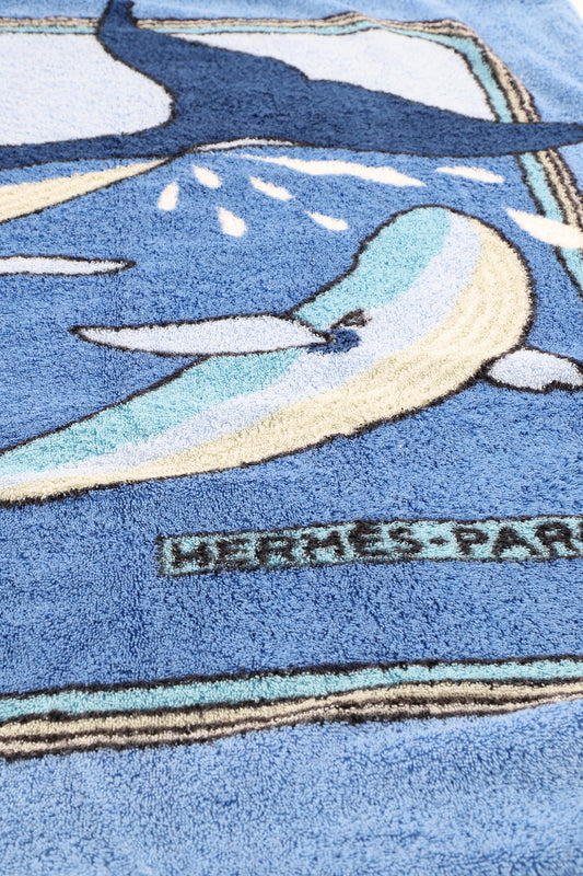 Hermès Blue "Baleines" Terry Cotton Beach Towel