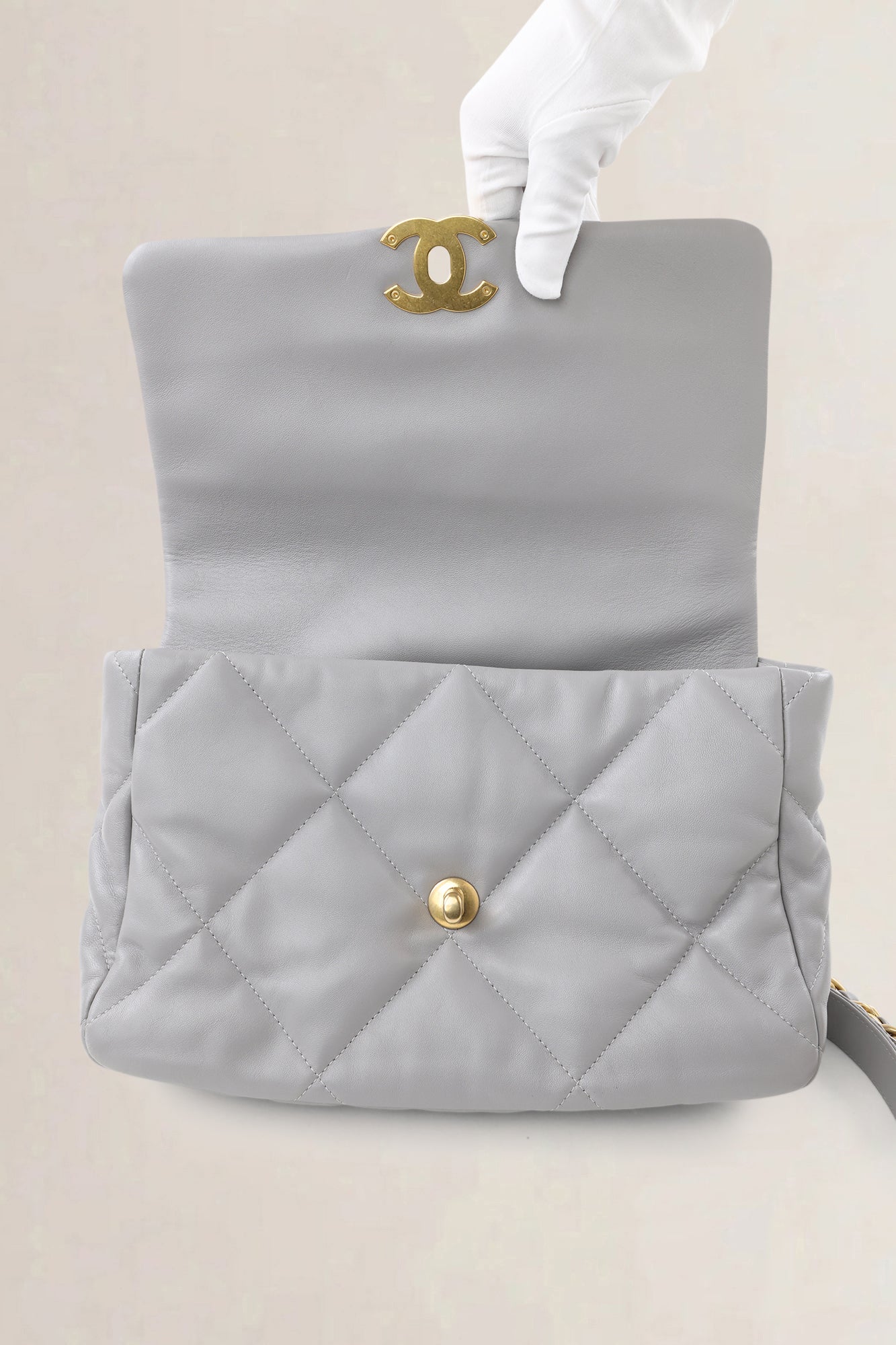 Chanel 19 Light Grey Large Quilted Lambskin Crossbody Bag