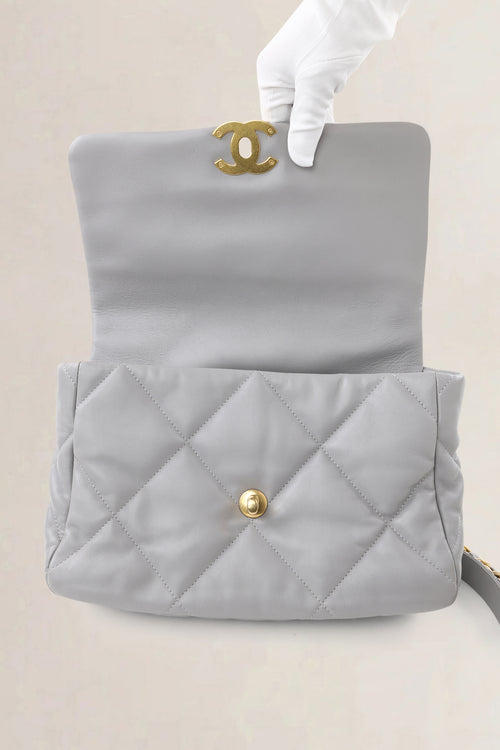 Chanel 19 Light Grey Large Quilted Lambskin Crossbody Bag
